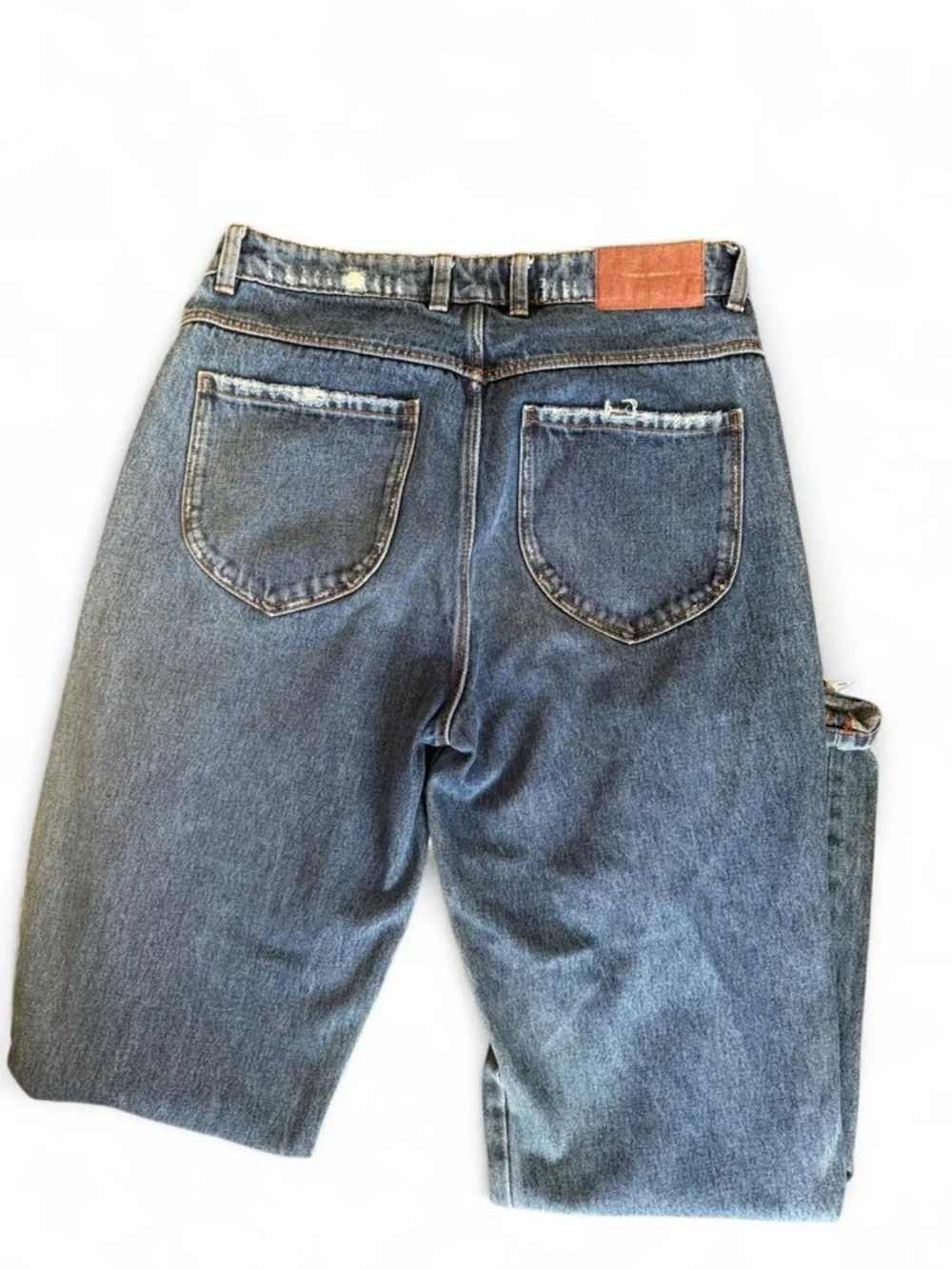 Baggy Fit Blue Distressed Jeans with Patch Detail - Picture 3 of 3